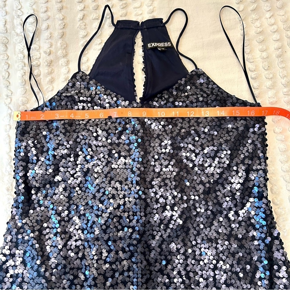 Express Women’s Racerback Matte Navy Sequin Dress Sz S EUC - Picture 8 of 10